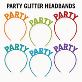 Glitter Rainbow "Party" Headbands - Multi-Colored, 6-Pack